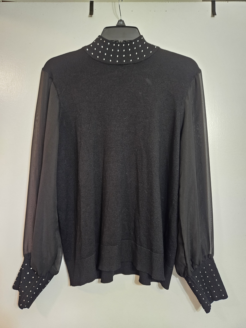 Black Mock Neck Sweater With Sheer Sleeves